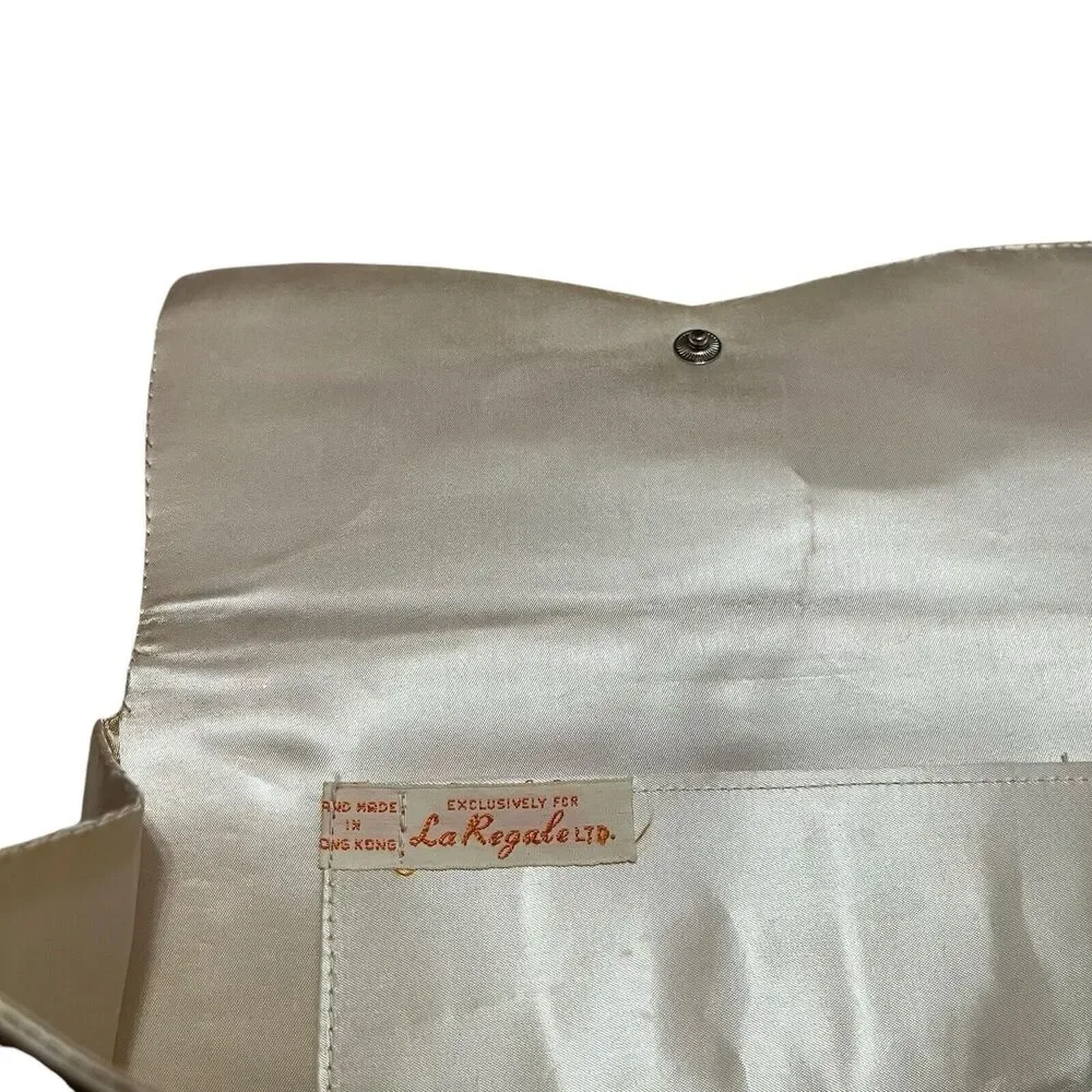 Vintage Cream Satin Beaded Sequin Iridescent Clutch